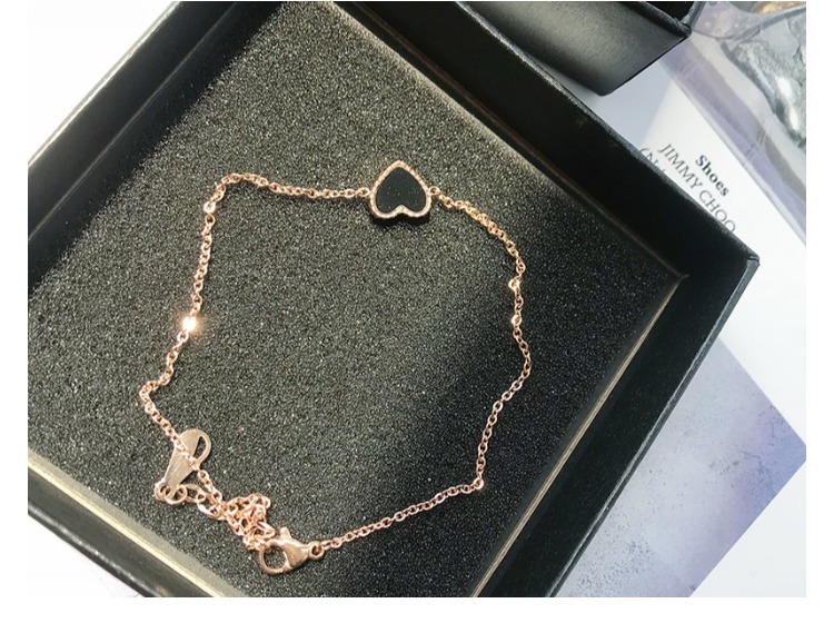 Phiên bản tiếng Hàn của cô gái ins sinh viên đơn giản trái tim nhỏ màu đỏ trái tim tình yêu 18k vàng hồng titan thép hình trái tim vòng tay nữ - Vòng chân lắc chân
