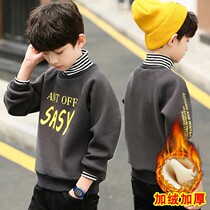 Boys half turtleneck fleece sweater 2022 winter new middle-aged childrens all-in-one fleece thickened warm childrens tops trend