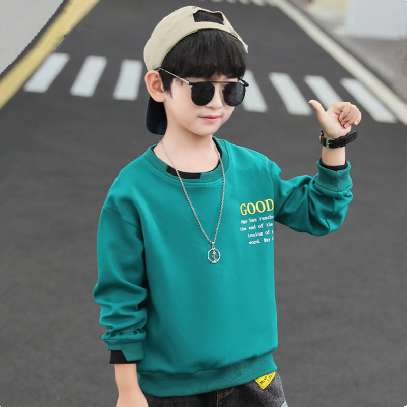 Boy's sweater spring and autumn children's suit long-sleeved top middle-aged boy's foreign style little boy fake two-piece bottoming shirt tide brand
