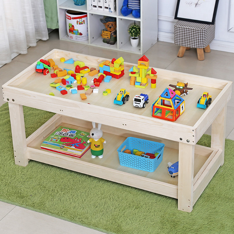 Double-layer solid wood children's sand table table toy table game early education puzzle play sand building blocks toy storage table
