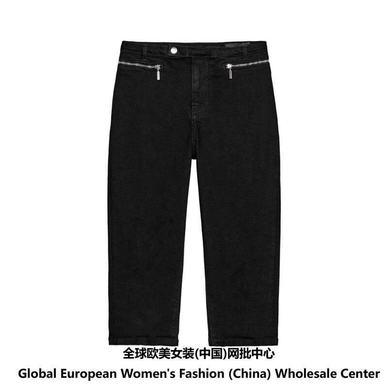 2026 Summer New Women's Clothing with Hem Slit and Zipper Decoration, Mid-Waist Casual Five-Point Capri Jeans 6147056