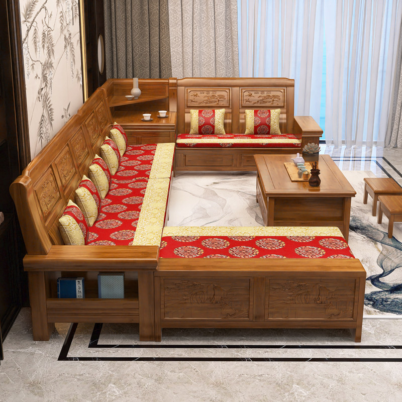 Camphor wood solid wood sofa combination all solid wood winter and summer simple living room modern Chinese style small apartment furniture