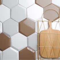 Nordic black and white gray hexagonal tiles with beveled three-dimensional bright kitchen background wall bathroom thickened bread tiles glazed tiles