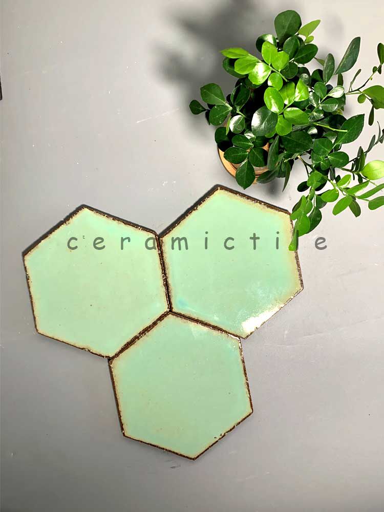 Grain-wide retro hand Manau green hexagonal brick thickened red blastocybody strip tile Minjuku Bathroom Hotel Wall Brick