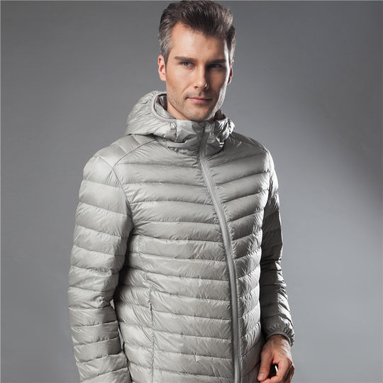 New Winter Men's down Jacket Regular Hooded White Duck down Lightweight Warm Portable Outdoor Long-Sleeved Jacket