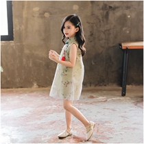 Hong Kong Girls Dress Chinese style cheongsam 2021 summer new childrens Hanfu girl mesh vest skirt