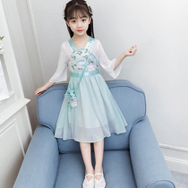 Chinese style summer girls 2021 new ancient costume Hanfu dress little girl super fairy in large childrens kimono dress
