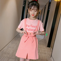 Girls summer dress harness dress net red suit foreign air 2021 Korean version of the new CUHK child back with pants children Two sets