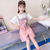 Hong Kong girls summer back with pants suit 2022 Korean version of the new childrens foreign air thin short sleeve T-shirt artificial pants