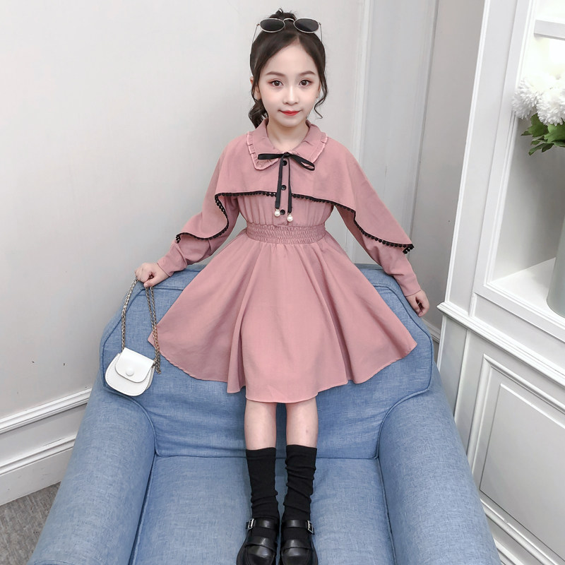 Girl Foreign Dress Spring Autumn 2022 New Foreign Pie Children Thin Flower Side Dress Spring Baby Doll Collar Princess Dress