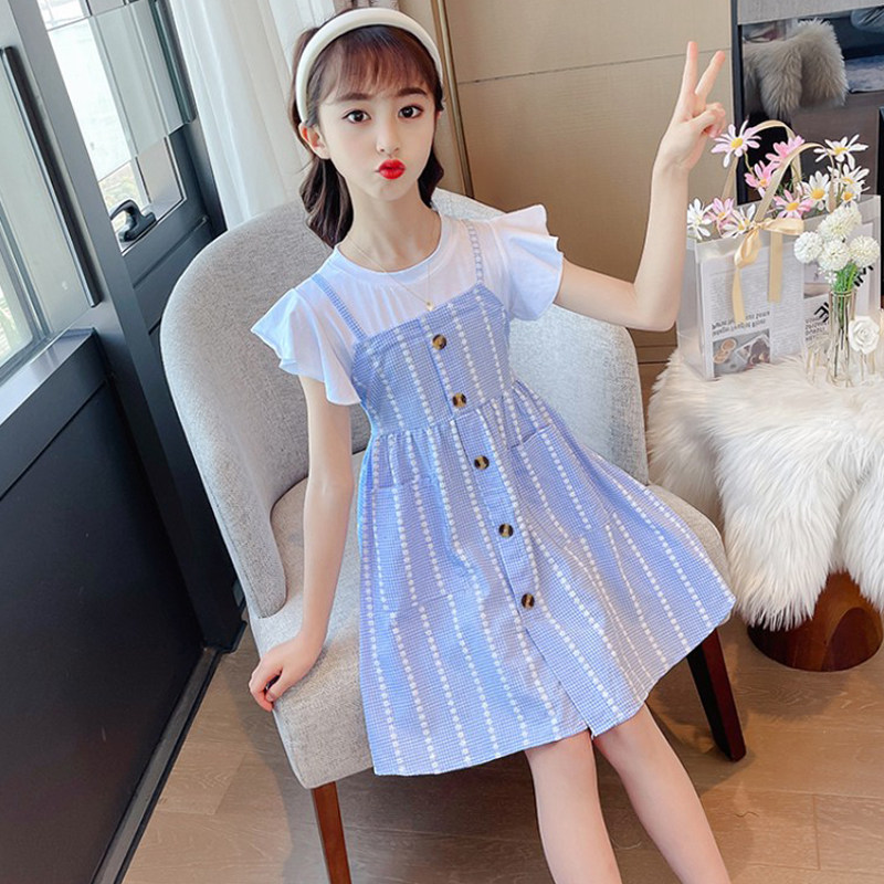Girl Summer Dress Splicing Foreign Dress 2022 New Foreign Pie CUHK Child Pure Cotton Skirt Little Girl Short Sleeve Princess Dress