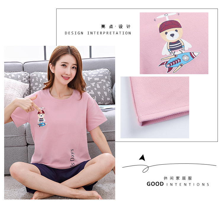 Mùa hè vài mô hình đồ ngủ nữ ngắn tay cotton phần mỏng lỏng phim hoạt hình quần short cotton dịch vụ nhà của nam giới phù hợp với mùa hè