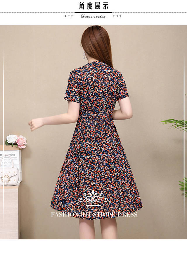 Váy ngắn tay mùa hè 2019 size lớn dành cho nữ giới trẻ trung trên đầu gối váy rộng với váy hoa dài - Cộng với kích thước quần áo đồ vest nữ
