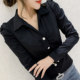 2020 new autumn and winter fashion solid color long-sleeved shirt women's design sense niche temperament wrinkled POLO collar shirt trend