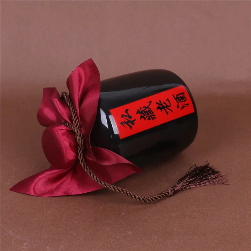 1 kg Wujin men đen rượu vang tư nhân Jingdezhen rượu vang chai gốm bao gồm quà tặng cao cấp hip bình rượu - Rượu vang