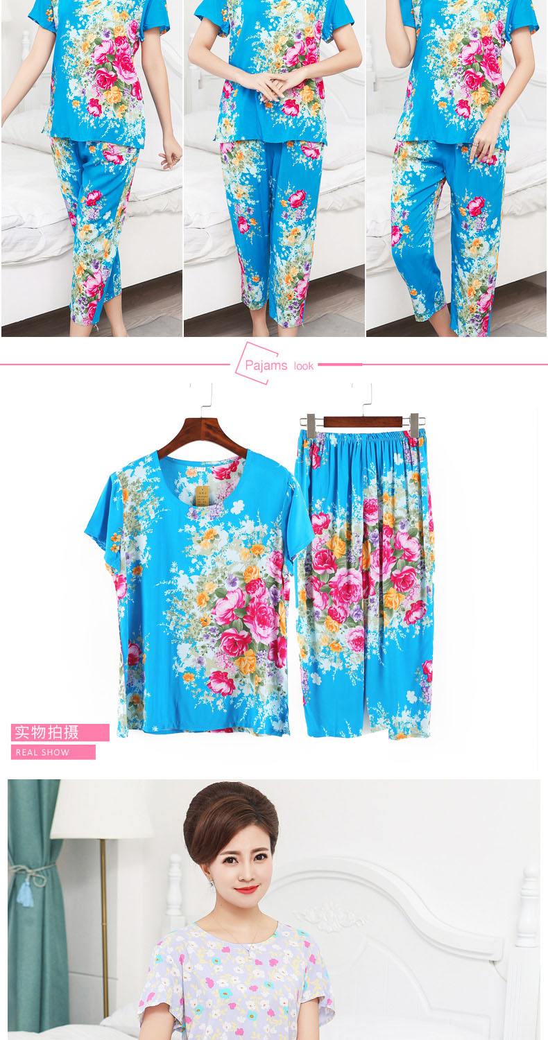 Đồ ngủ của phụ nữ mùa hè cotton lụa cotton ngắn tay bà phù hợp với kích thước lớn trung niên bà già phần mỏng dịch vụ nhà