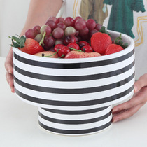 Modern minimalist black and white striped ceramic flower pot fruit basin fruit tray home tea table snacks storage basket pendulum pieces