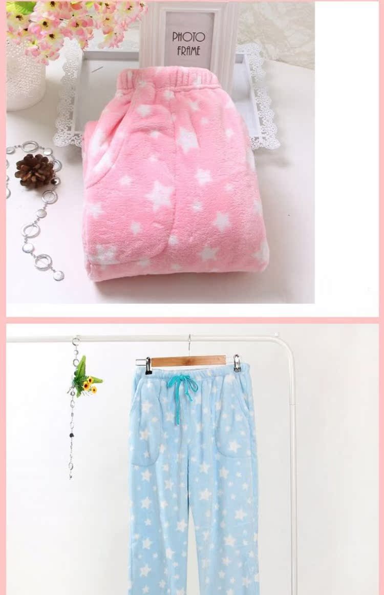 Bộ đồ ngủ Flannel Phụ nữ mùa thu Coral Quần pyjama Quần mùa đông nữ dày ấm Cộng với bộ đồ ngủ nhung Bộ đồ ngủ nam quần jean nam