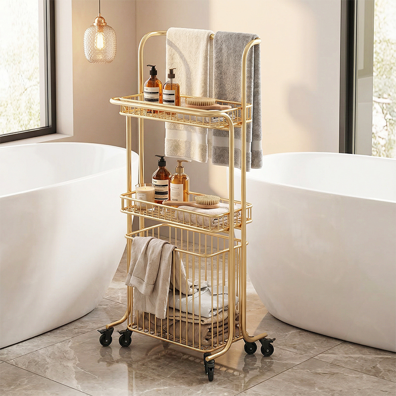 Light Luxury Bathroom Floor-Standing Towel Rack, No-Drill Toilet Vertical Towel Rack, Bathtub Storage Rack, Next to the Toilet