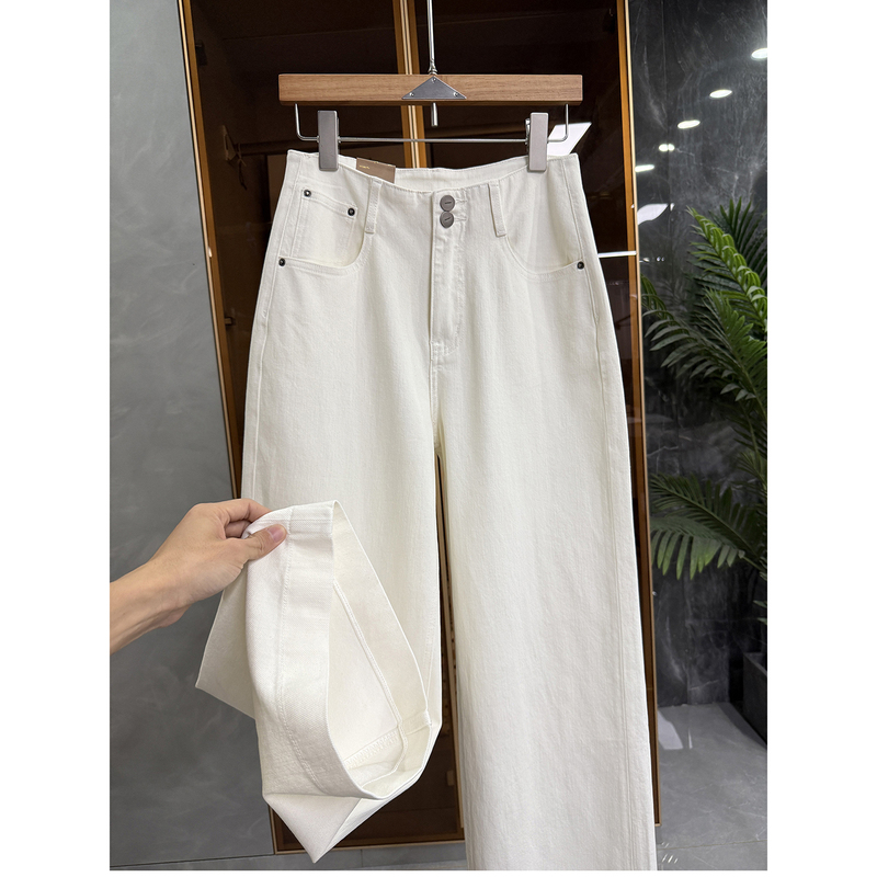 Great for Tall People! Highly Rated Factory Product! Women's Double-Button Mid-High Waist Denim Wide-Leg Pants 2K121~Js