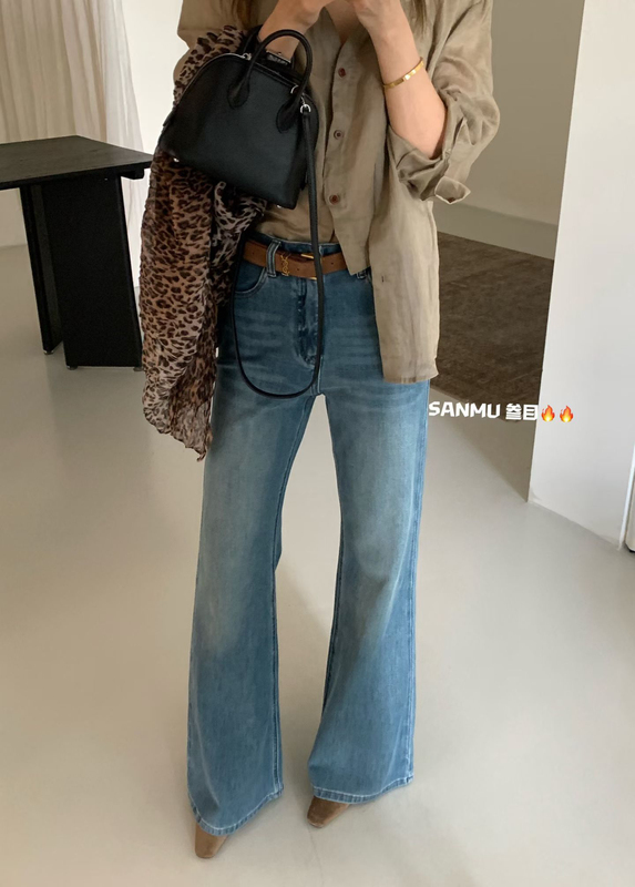Sanmu2026 Autumn New Fashion Retro Design Loose Slimming Flared Jeans Women's Long Pants 66580
