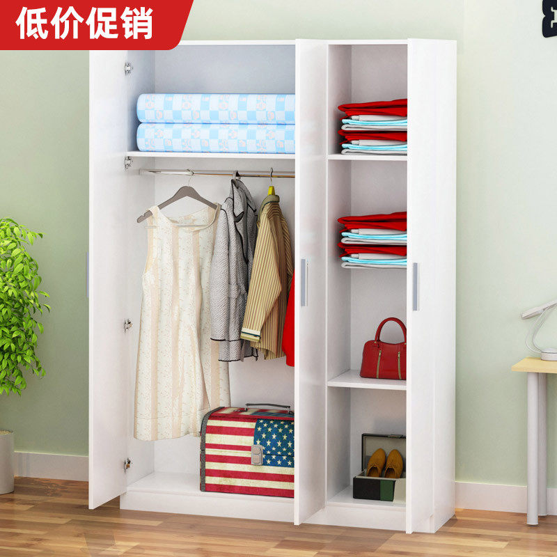 Simple wardrobe wooden assembly wardrobe adult panel solid wood cabinet 3-door wardrobe children's storage cabinet balcony cabinet