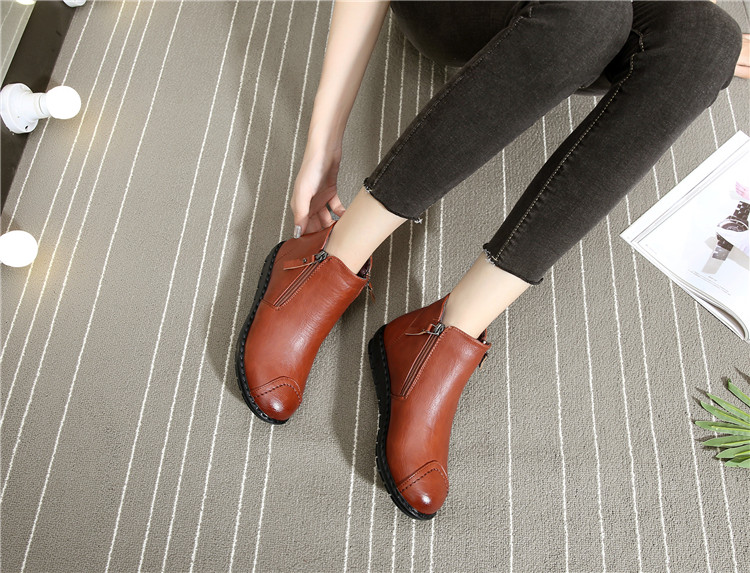 Giày mẹ giày cotton nữ mùa đông trẻ em cộng với nhung ấm đôi giày đế bằng ngắn shop giày boot nữ