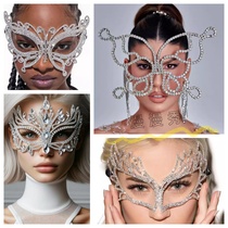 Rhinestone exaggerated catwalk butterfly half-face mask sparkling diamond silver dancer dance performance European and American mask accessories