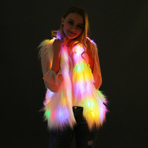 LED glowing fur vest bar DS dance team Christmas New Years party stage glowing costume