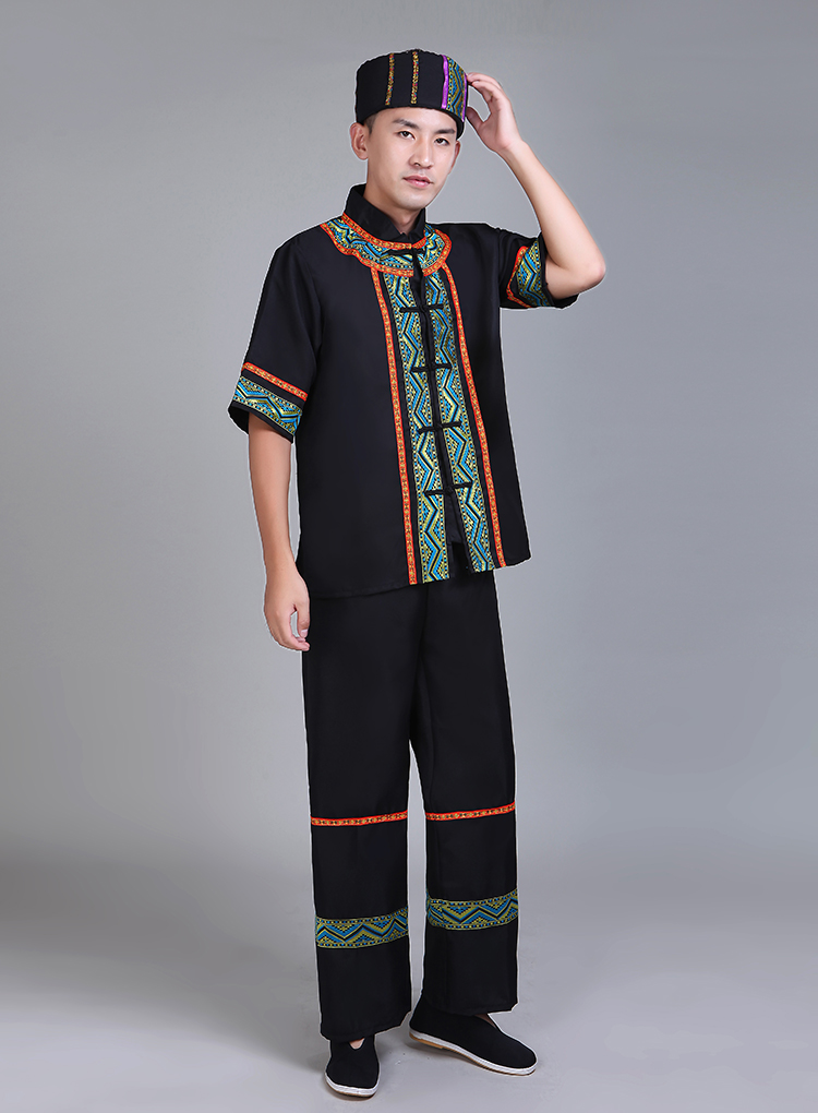 Trang phục mới dành cho nam giới thiểu số Zhuang quốc tịch vải trang phục sân khấu Yao Miao trang phục Tujia mùa thu shop quần áo nam