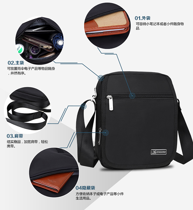 Túi đeo vai nam nylon không thấm nước Vải Oxford Túi Messenger đa chức năng túi nhỏ kinh doanh dọc túi nam túi xách nữ gucci