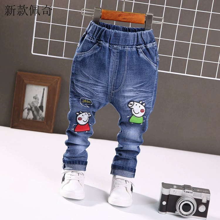 1-2-3-4-5-6 tuổi bé mùa xuân và mùa thu mẫu quần đơn bé trai quần jeans mỏng quần bé xuân