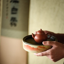 Early Lotus Hall Jingdezhen Tin-covered pot bearing ash red painted landscape tea tray