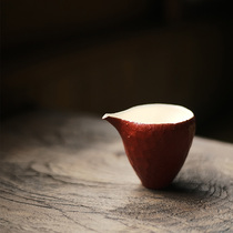 In the early days Lotus Hall hand-pinched razor pattern fair cup powder uniform cup piece Mouth tea vessel Red glaze open piece can be raised