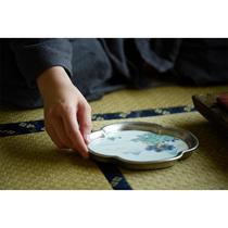 (Early Lotus Hall)Jingdezhen hand-made silver glaze tea plate clay pot bearing hand-painted green landscape painting
