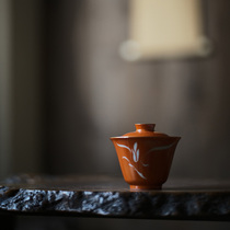  In the early days Lotus Hall hand-made ceramic cover bowl flower-picking Bluegrass tea bowl Xin Chou Miyun