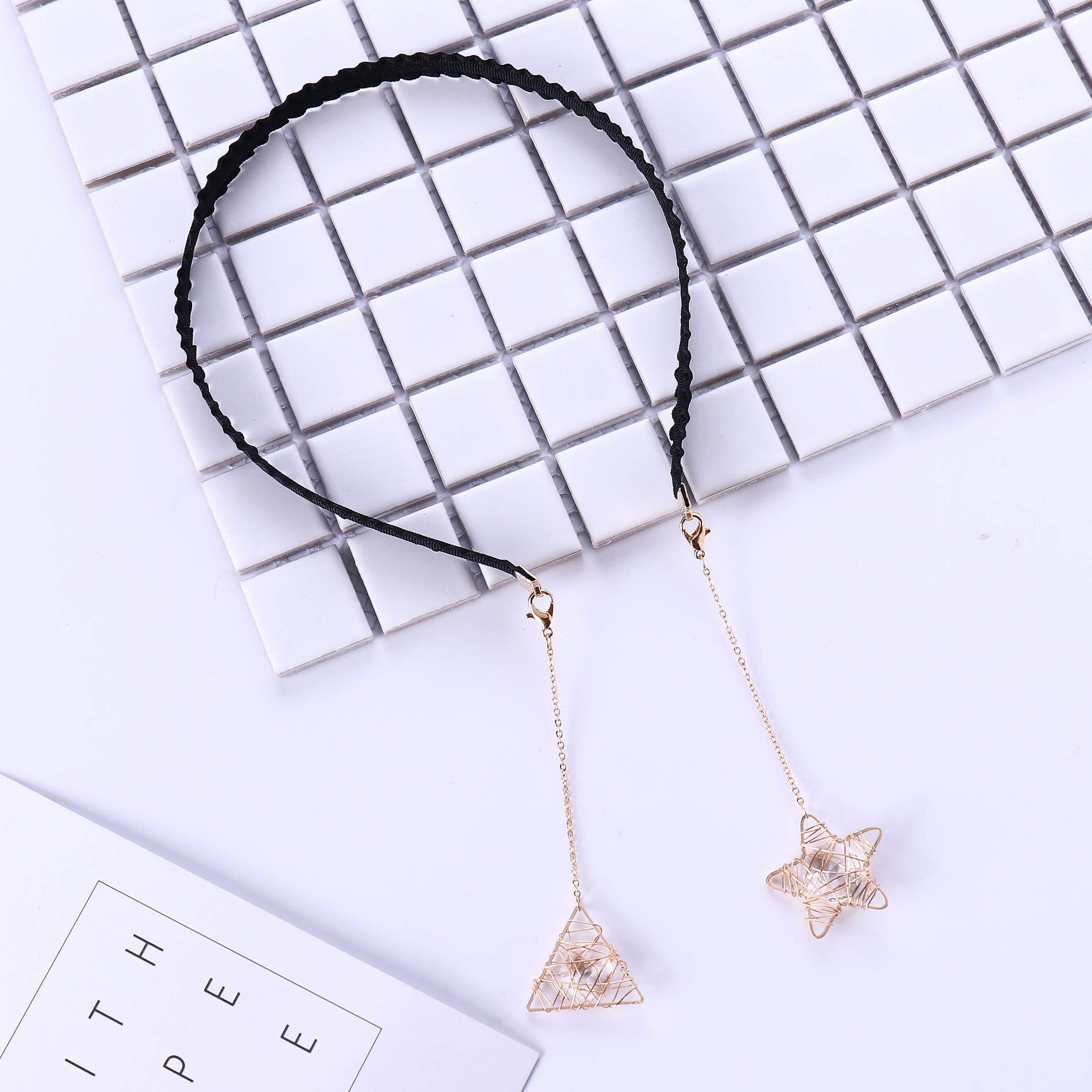 Đơn giản sao headband tam giác mặt dây chuyền giả bông tai headband vòng tóc hoang dã Hàn Quốc phụ kiện tóc Hàn Quốc kẹp tóc mũ nón phụ kiện tóc ngắn