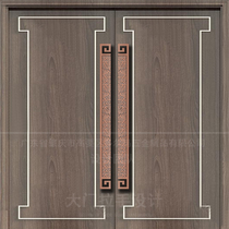 Yellow and purple copper plate lines Xiangyun carving red bronze framed glass door handle Green bronze Black large door handle