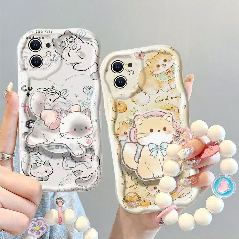 Cute Cartoon Kitten Case for Apple 11, Super Popular in Autumn and Winter, Apple 11Pro Student Silicone High-Appearance Stand Full-Cover Case for Apple 11Promax, Cute and Simple Female-Style Case