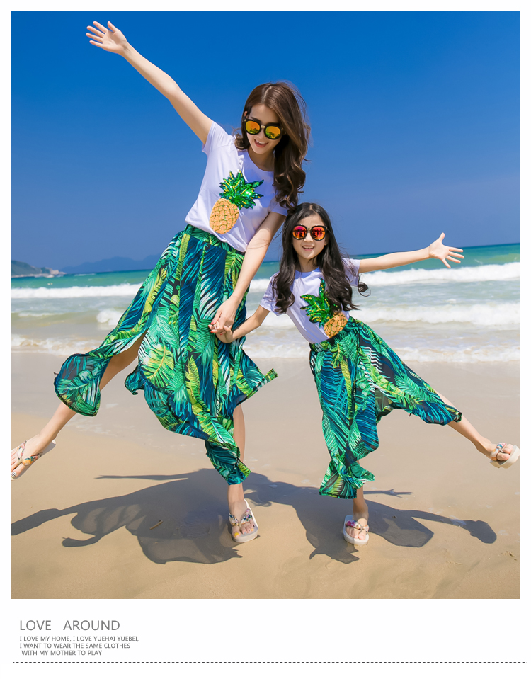 Phụ huynh-trẻ em mặc mùa hè 2018 phù hợp với giải trí bên mẹ và con gái dứa đính sequin quần đẹp cho cả gia đình