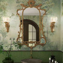 Neoclassical bathroom mirror French retro fireplace mirror decorative mirror European bathroom mirror wash wall hanging table makeup mirror