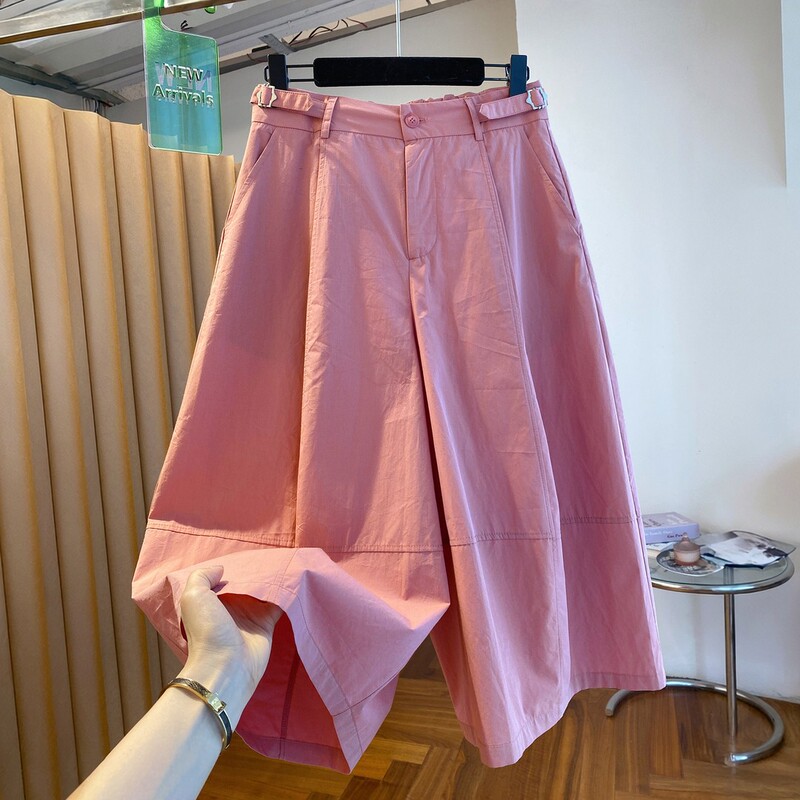 Pink Wide-Leg Pants for Women, Summer Thin Style, 2026 New Model, Loose Casual Versatile Straight-Leg Cropped Pants, Seven-Eighths Length Pants
