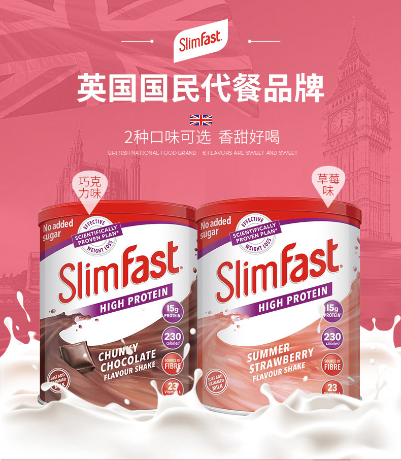 英国进口 Slimfast 代餐奶昔 450g*10件 聚划算双重优惠折后￥405包邮包税 多味可选