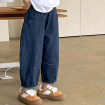 Girls denim nine-point pants summer 2024 new medium and large childrens summer clothes thin loose casual carrot pants harem pants