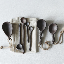 Zetten home retro hand pinch coffee spoon pure hand kneaded coarse pottery home long handle spoon stirring spoon broth spoon