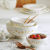 Zetten family Ins small daisy family dining tray Bowl Rice Bowls rice bowls Ceramics Suit Cutlery Salad Pasta