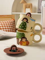 Zetens creative cute mug with lid ceramic cup personalized couple water cup home breakfast cup coffee cup