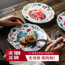 Zetten Home Creative Cartoon Hand-painted Breakfast Dish Home ceramic cutlery dish Dish Fruit Refreshment Pan Western Dining Tray