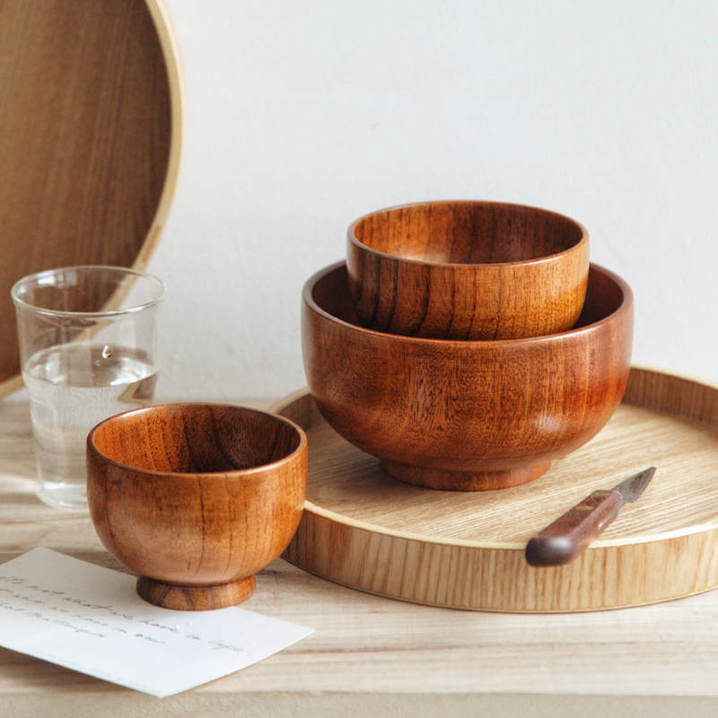 Zeten House Japanese retro - wooden bowl handmade wood bowl household wood rice bowl soup bowl