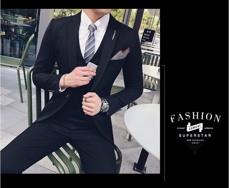 Thu đông phiên bản Hàn Quốc của Slim xu hướng giản dị sọc chú rể phù hợp với đám cưới Phù hợp với kiểu tóc phù hợp với nam ba mảnh bộ vest nam